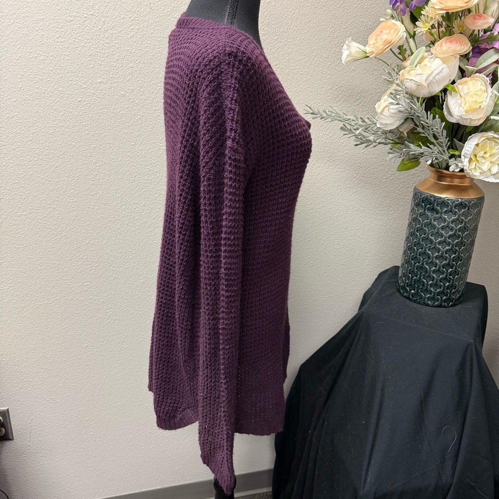 Zenana Outfitters Plum Purple Waffle Knit V-Neck Oversized Sweater Large Cozy - Picture 4 of 8